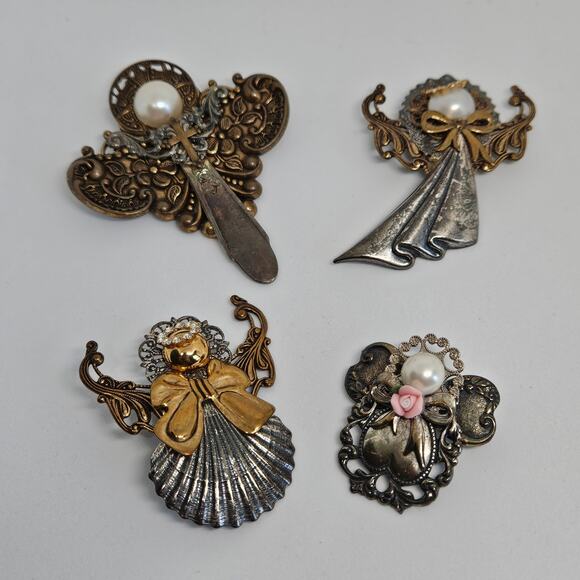 Lot of 4 Vintage Silver & Gold Tone Angel Brooches Pins - Picture 1 of 12